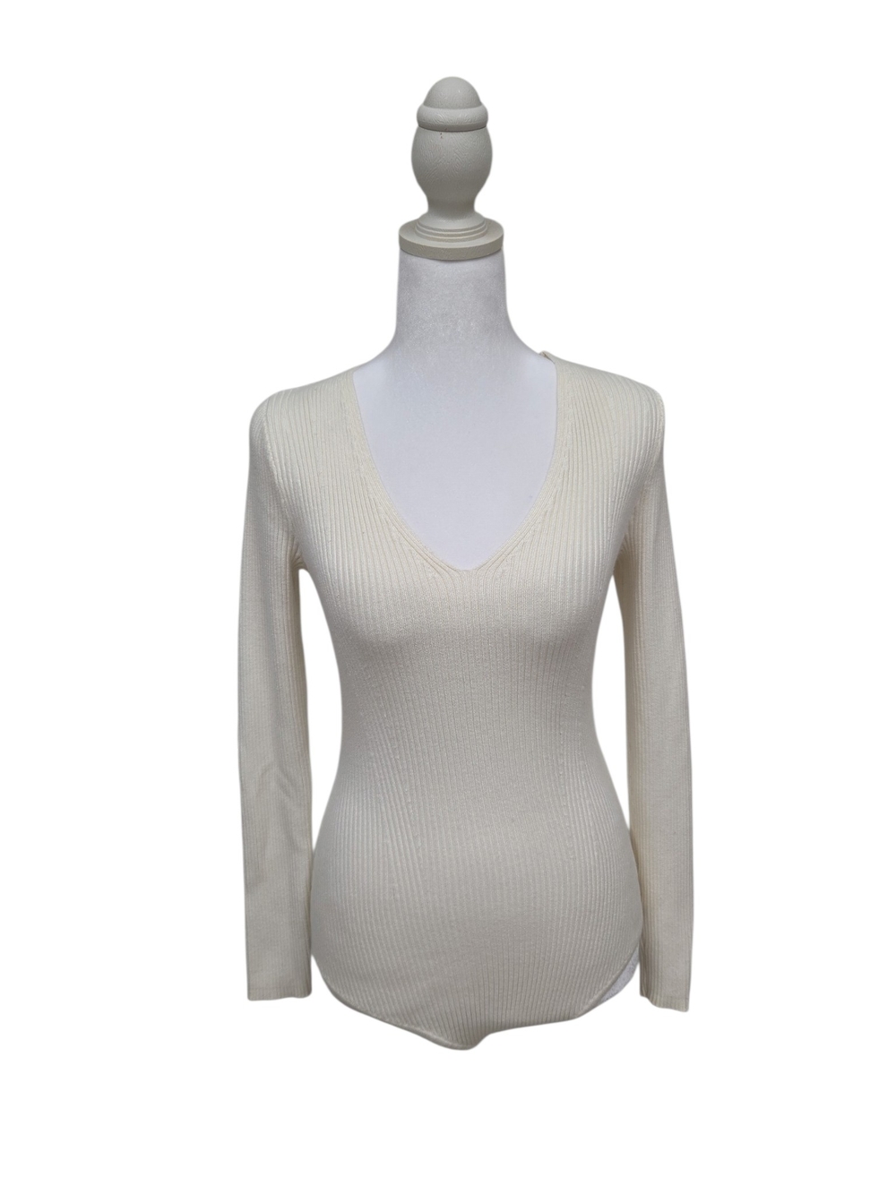 Abercrombie & Fitch Cream Ribbed V-Neck Long Sleeve Sweater